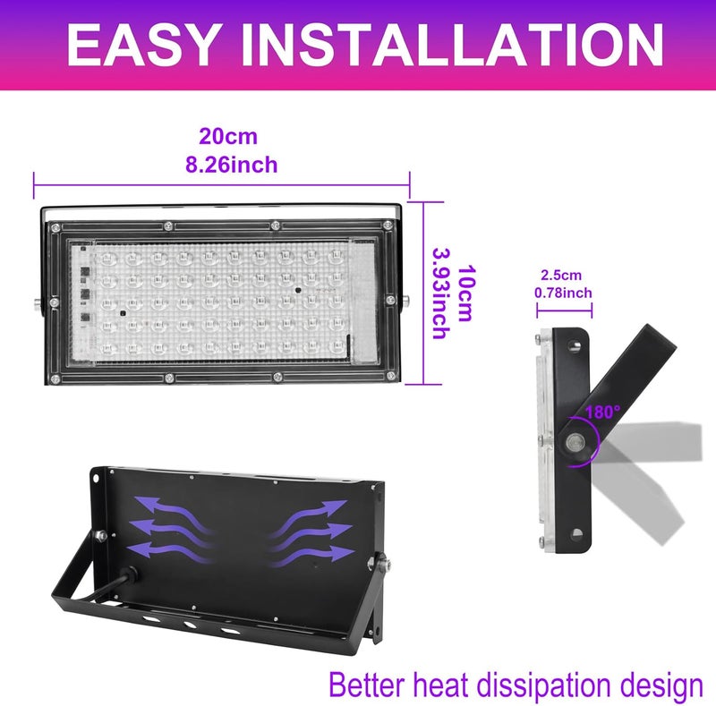 Waygor 50W LED Black Lights for Glow Party, IP65 Waterproof UV Blacklight Floodlight 395nm Black Light Flood Lights Purple Blacklights Spotlight Fluorescent UV Light Lamp for Halloween Decor (2 Pack) - Image 5